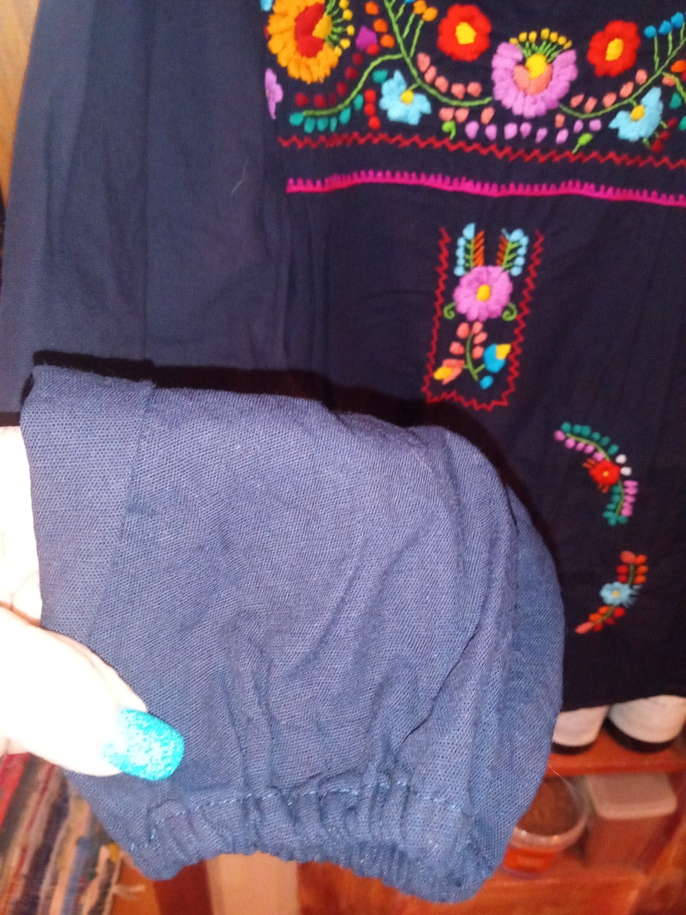 Embroidered Black Floral Peasant Blouse - Picture 4 of 8